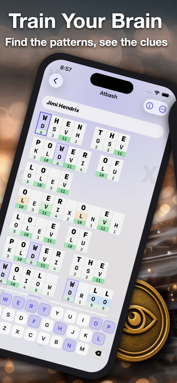 Letter frequency numbers under each cipher letter while solving a cryptogram